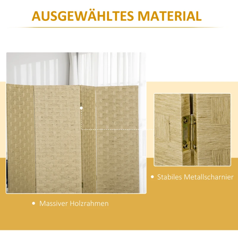HOMCOM Paravent 4-teilig 159,5x169,5cm Raumteiler aus Wellenfaser für Wohnzimmer Braun