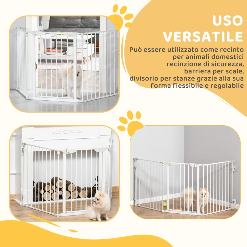 PawHut Cancelletto per Cani con Chiusura Automatica e Sistema di Blocco, in Metallo e Plastica, 180x74.5 cm, Bianco
