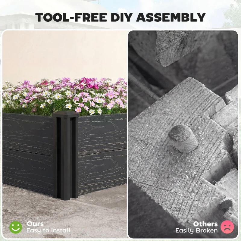 Outsunny Vinyl Raised Garden Bed Kit, 2 x 2 x 1ft Modular Elevated Garden Box with Slotting Legs and Open Bottom, Dark Grey