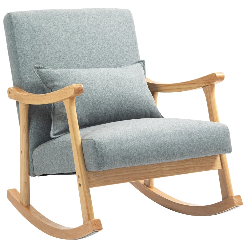 HOMCOM Silla Mecedora con Cojín Lumbar Respaldo Amplio y Base de Madera para Salón o Dormitorio 65x87x84 cm Gris Claro
