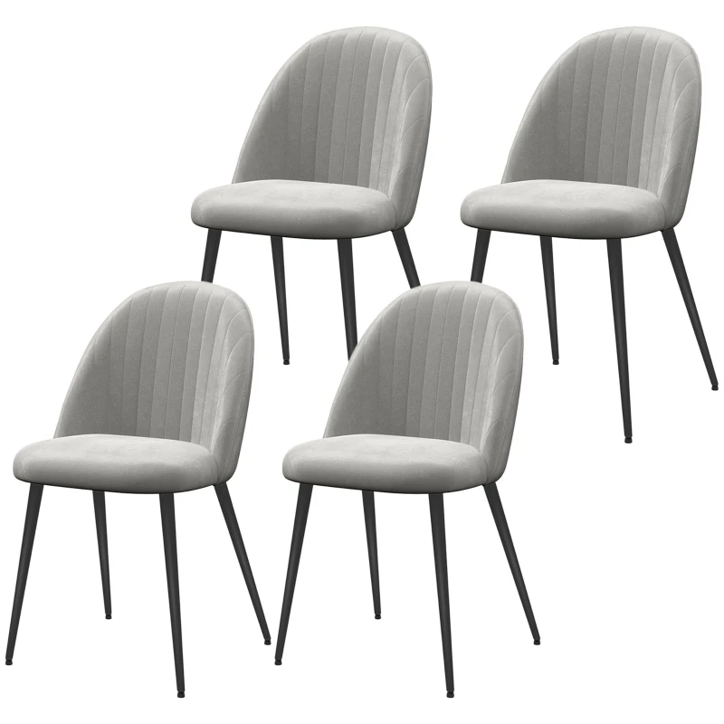 HOMCOM Pack de 4 Sillas de Comedor Modernas Sillas de Cocina Tapizada en Terciopelo con Respaldo Alto 50x56x83 cm Gris