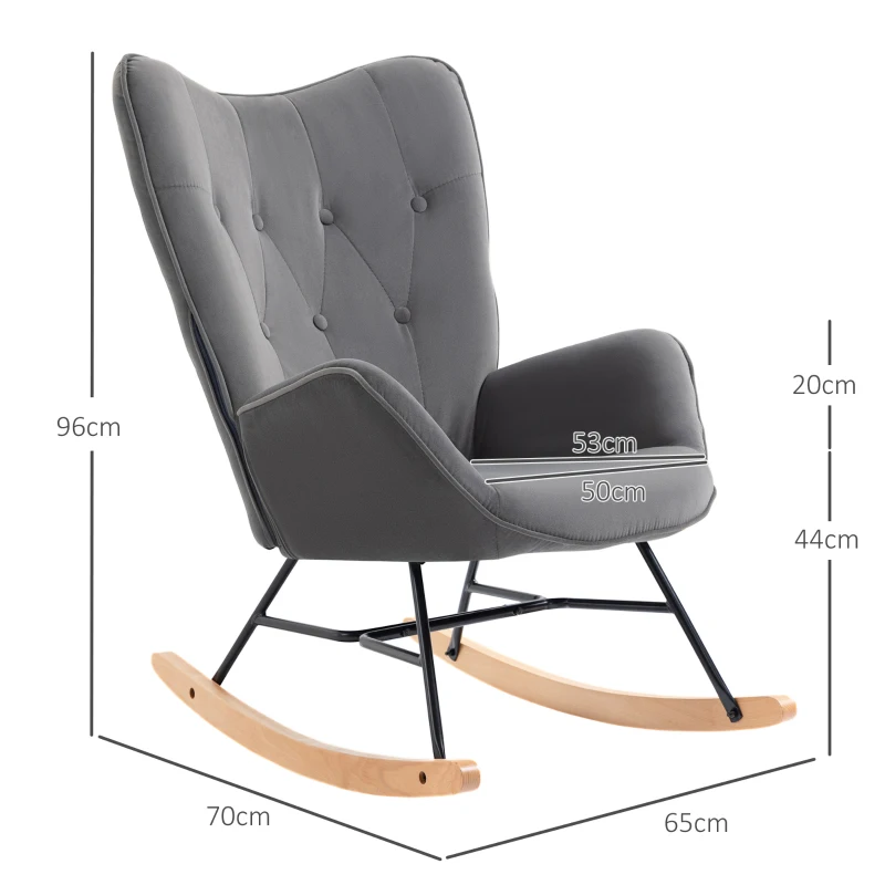 HOMCOM Fauteuil à Bascule Oreilles Rocking Chair Grand Confort accoudoirs Assise Dossier garnissage Mousse Haute densité Gris