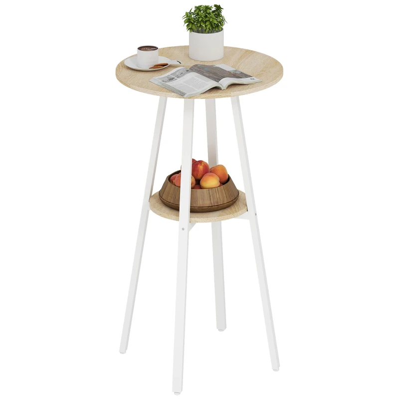 HOMCOM Tavolo Alto Rotondo con Mensola, Tavolo Moderno per Cucina o Sala da Pranzo, per 2 Persone, Naturale e Bianco