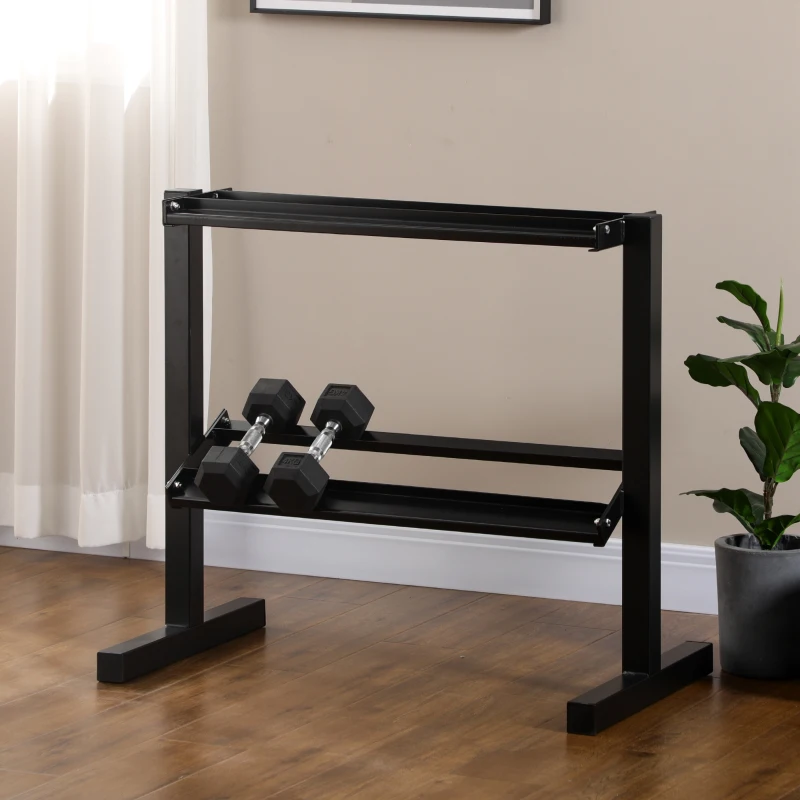 SPORTNOW Porta Pesi con 2 Ripiani in Acciaio per Palestra, Casa e Ufficio, 94x52.5x82cm, Nero