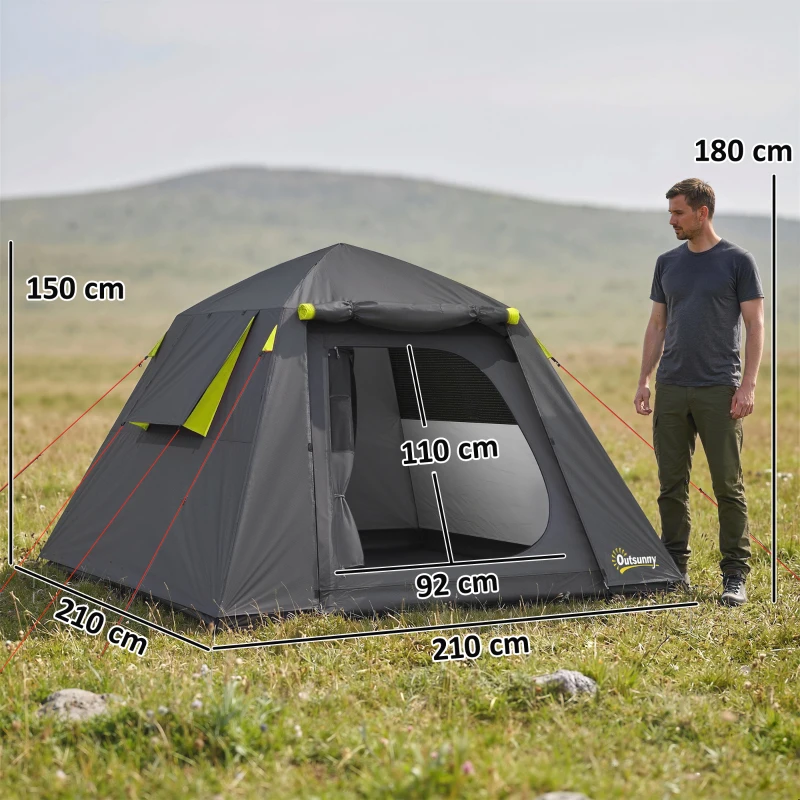 Outsunny Camping Tent 3000mm Waterproof Tent with 2 Doors for 2 Person, Grey & Green