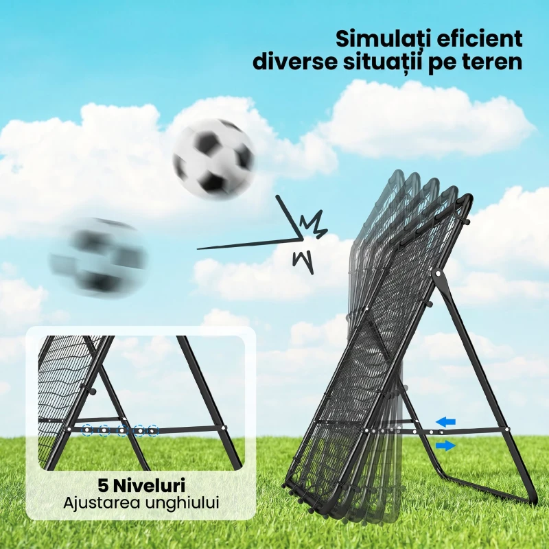SPORTNOW Rebounder pentru Fotbal cu 5 Unghiuri Reglabile, Negru