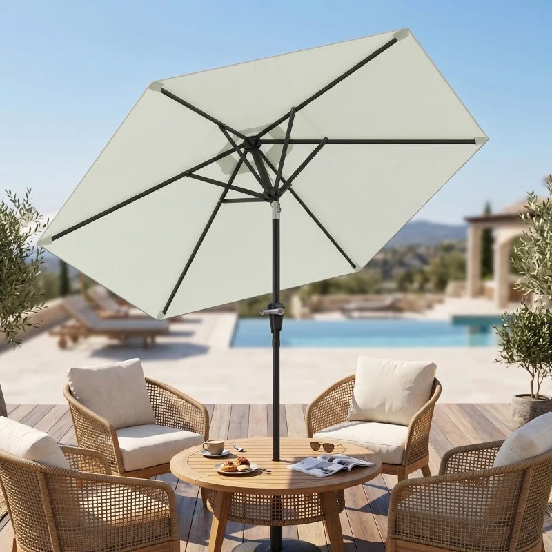 Outsunny Parasol de jardin parasol droit parasol hexagonal inclinable Ø 2,3 x 2,16 m métal polyester haute densité 180 g/m² crème