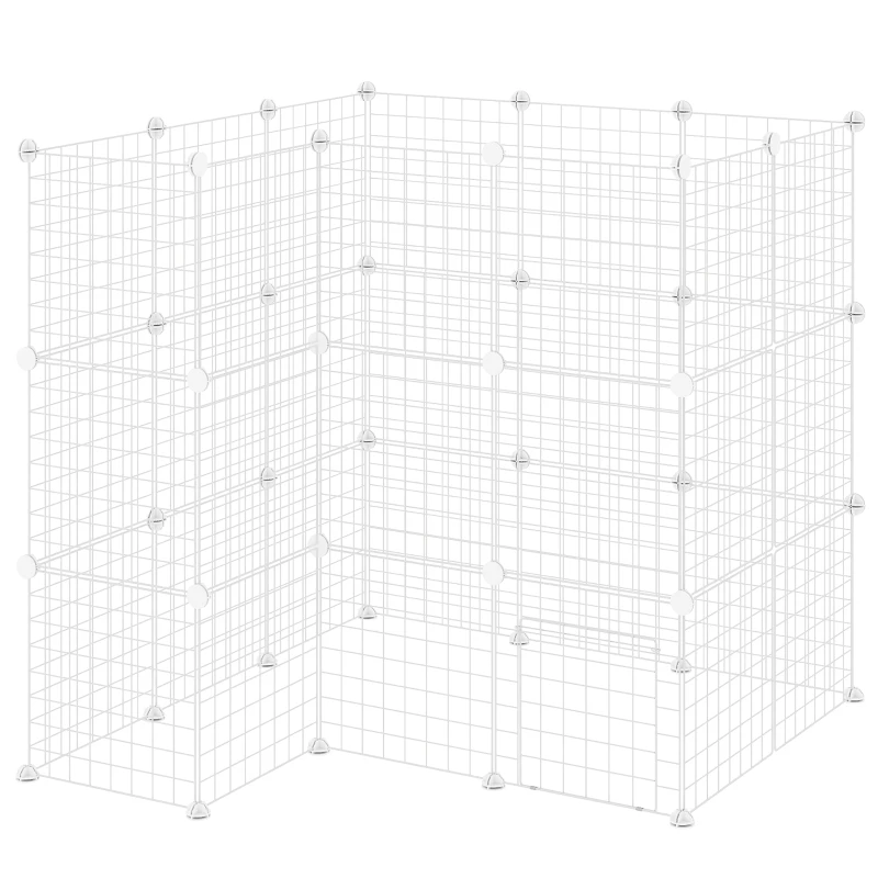 PawHut Recinto per Animali Domestici Piccoli con 36 Pannelli di Metallo Modulabili con Porta, Bianco
