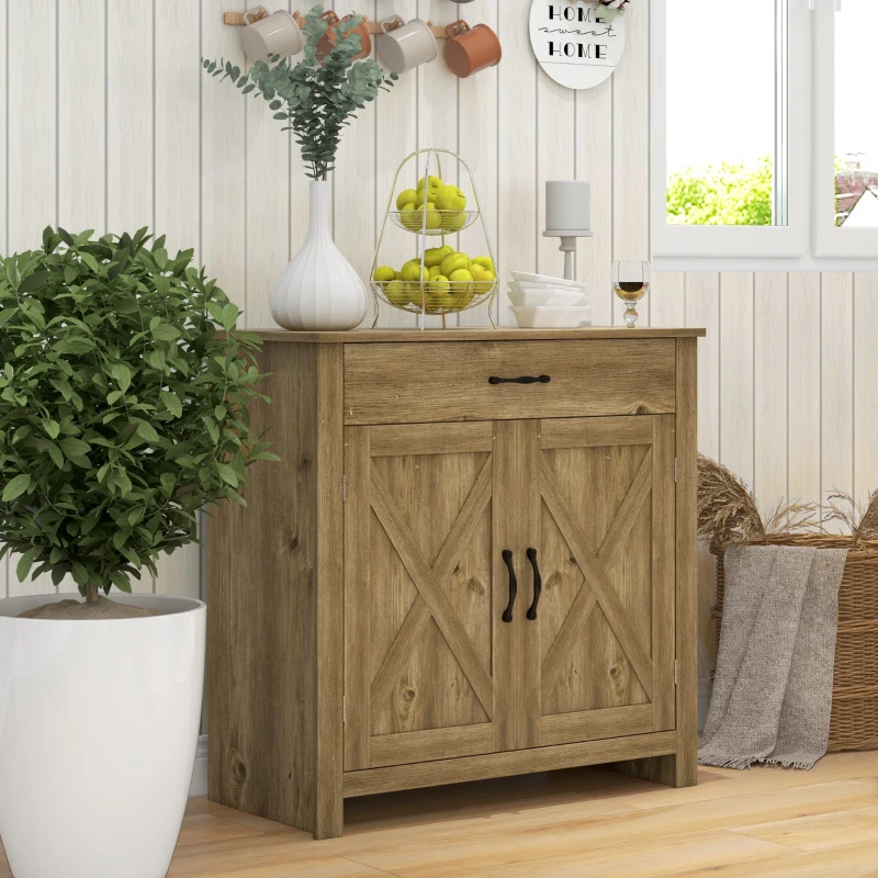 HOMCOM Credenza Cucina Country con Armadietto a 2 Ante e Cassetto, 80x39.7x80cm, Color Legno