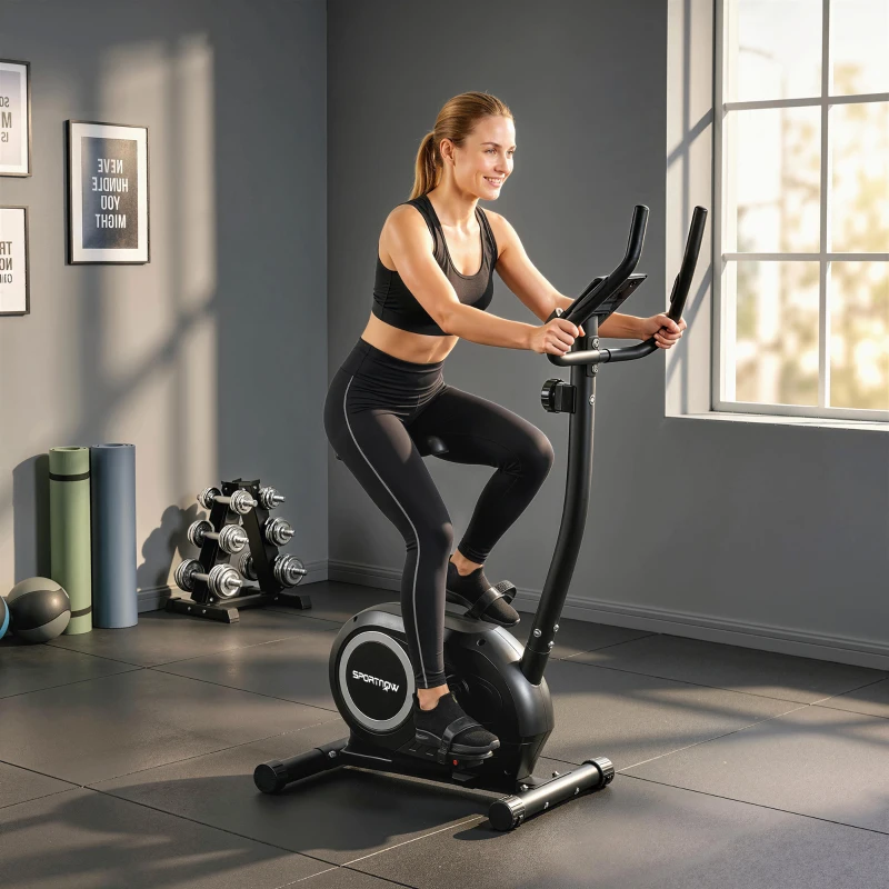 SPORTNOW Cyclette Magnetica con Resistenza a 8 Livelli, Display LCD e App Bluetooth, Metallo, 86x51x128 cm, Nero