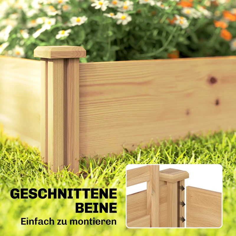 Outsunny Hochbeet mit Rankgitter Holz Blumenkasten mit 3 Spalier Trennwand Offenem Boden 240 x 125 x 102 cm Naturholz