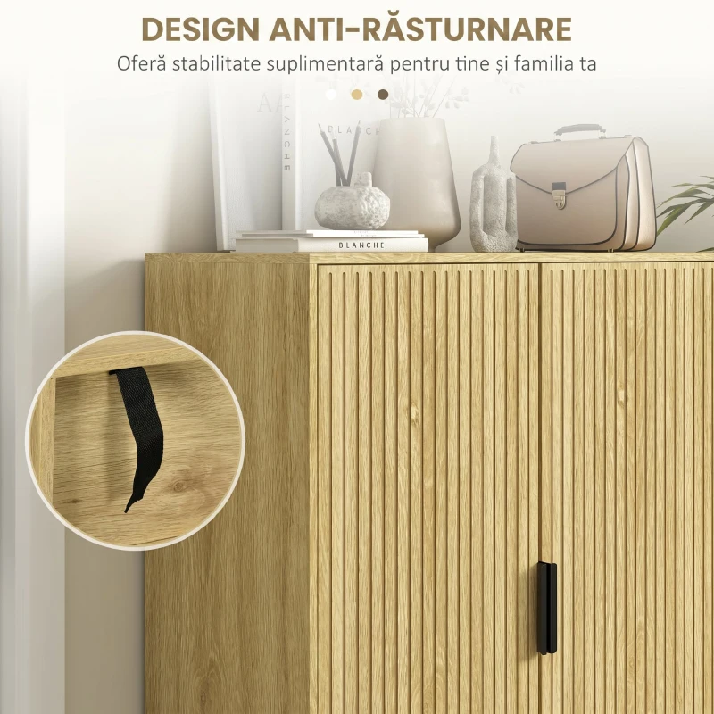 HOMCOM Pantofar Compact pentru 15 Perechi de Pantofi, cu 4 Rafturi Reglabile, 80x38x110cm, Stejar