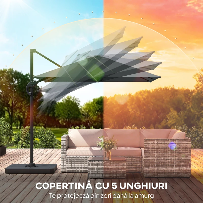 Outsunny Umbrelă de grădină suspendată, 2,4x2,4m, gri