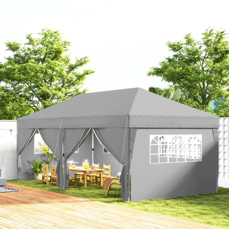 Outsunny Pavillon ca. 6x3m Stabil Winterfest Pop-up Faltpavillon mit Fenster Reißverschlusstür Seitenteilen UV Schutz