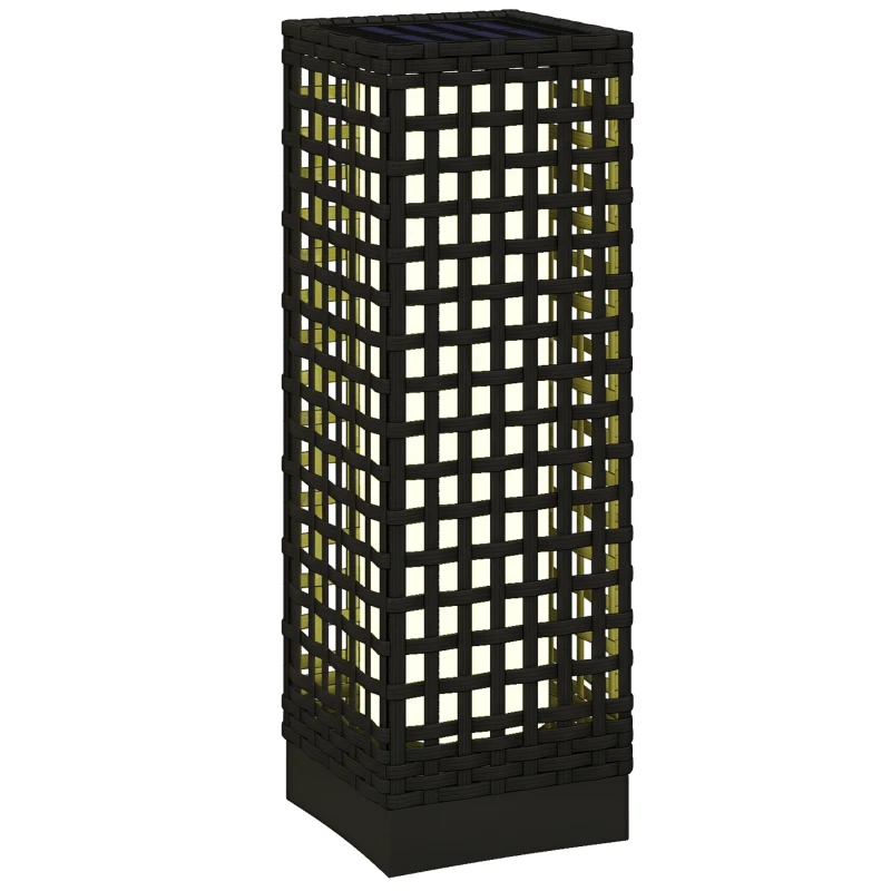 Outsunny Außenleuchte mit Solarmodul, Einschaltautomatik, 8 h Betriebszeit, Rattanoptik, Stahl, 15,5 x 15,5 x 46 cm, Schwarz