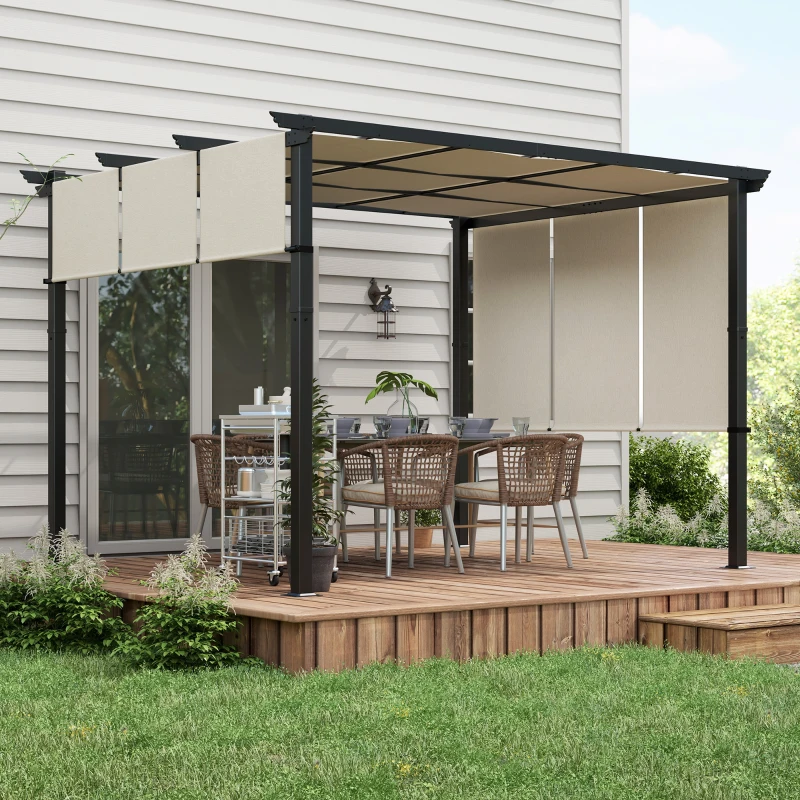 Outsunny Markise Sonnenschutz. Pergola, wetterbeständig,  inkl. Befestigungsmaterial, 3 x 3,5 m, Beige