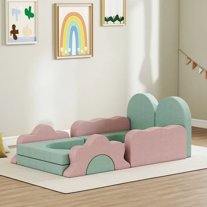 AIYAPLAY Conjunto de 12 blocos de espuma para escalar, construir, engatinhar, tapetes de jogo indoor com revestimento em cotelê, Verde+Rosa