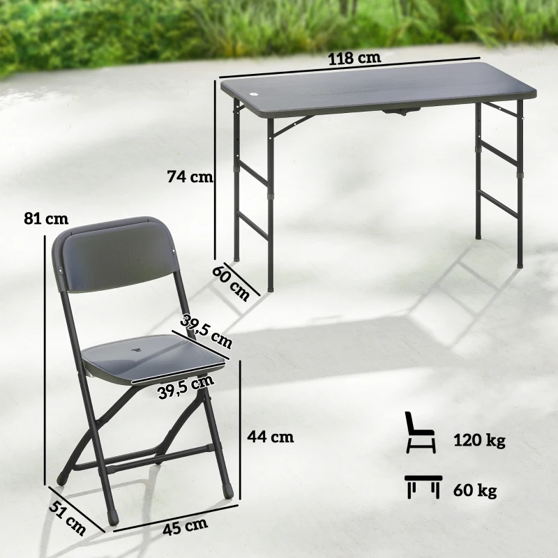 Outsunny Conjunto de Mesa y Sillas Jardín con Mesa Plegable Ajustable de 55 a 74 cm y 4 Sillas Plegables para Terraza Gris