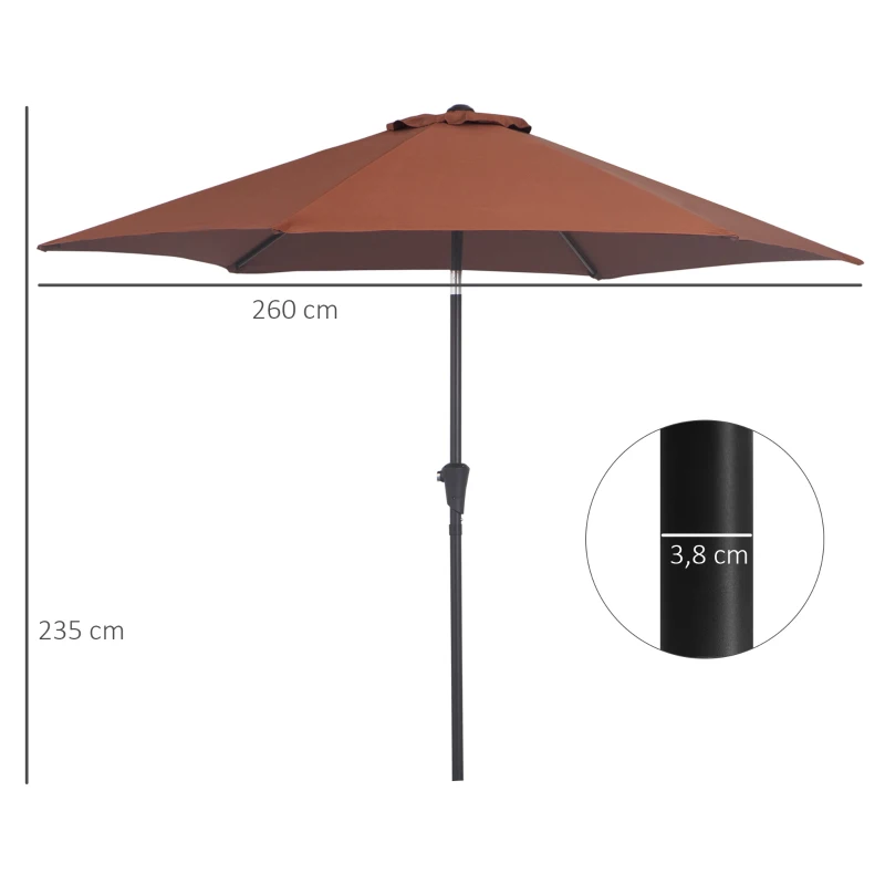 Outsunny Ombrellone da Giardino Inclinabile con Manovella, in Alluminio, Metallo e Poliestere, Ø260x235 cm, Nero e Caffè