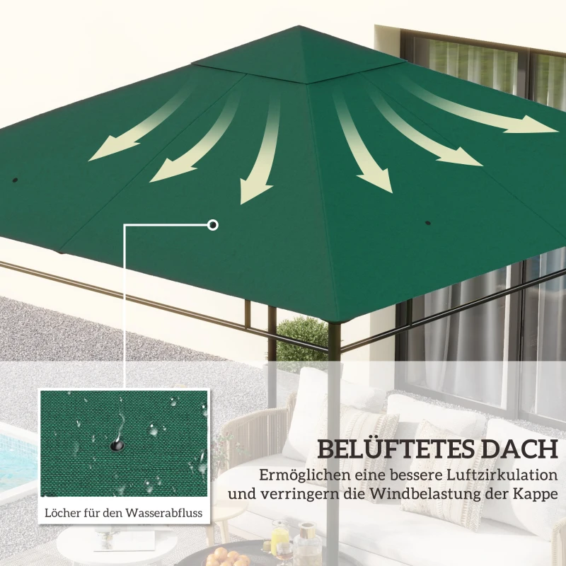 Outsunny Ersatzdach für Gartenpavillon, 8 Wasserabflusslöcher, einfache Montage, Polyester, grün, 2,98 x 2,98 m