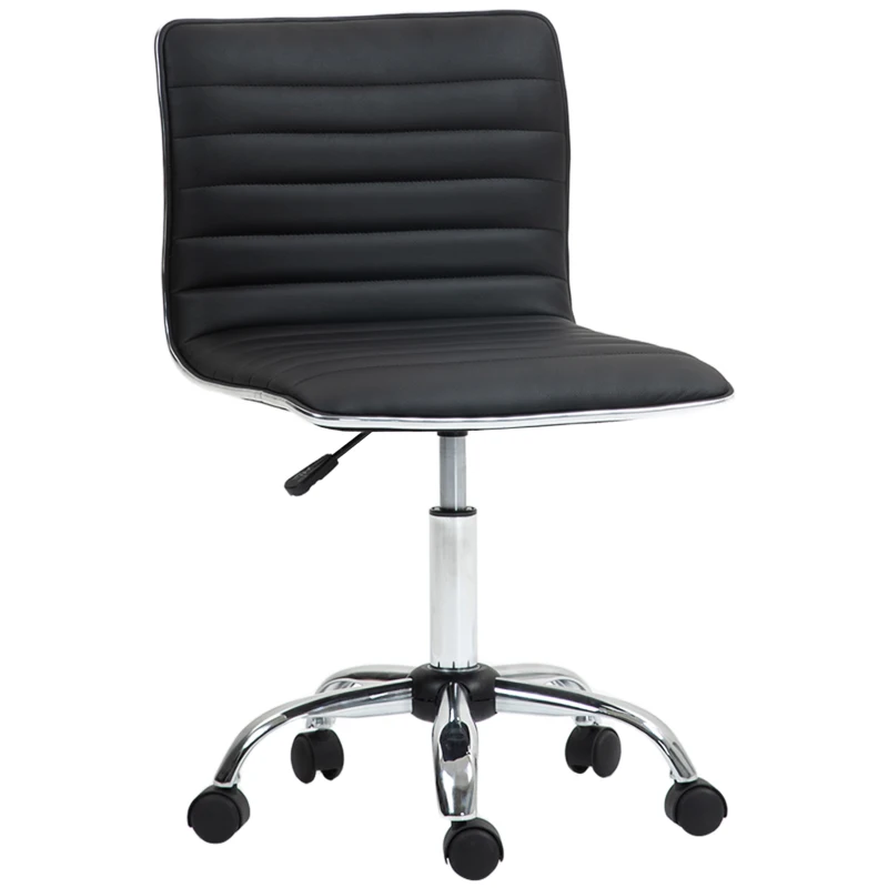 HOMCOM Höhenverstellbarer Salonstuhl mit Rückenlehne, Drehstuhl, Metall, Kunstleder, 48 x 52 x 78-90 cm, Schwarz