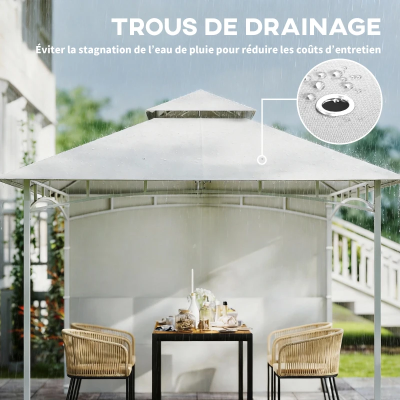 Outsunny Pavillon Tonnelle de Jardin Toit Double Rideaux et Poches de Rangement Crochet de Plafond 3 x 3 m Crème