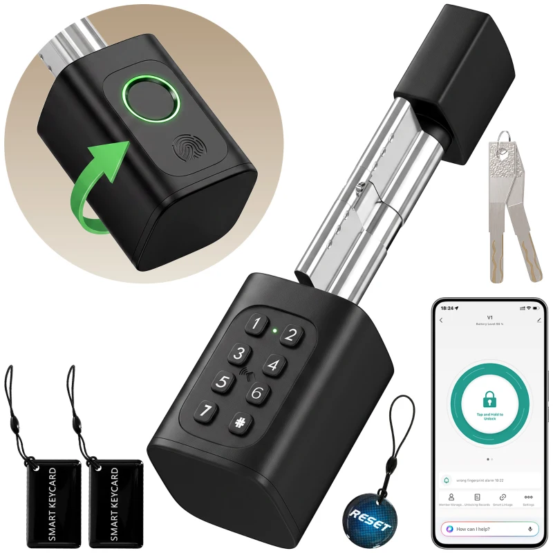 HOMCOM Serrure intelligente 5 en 1 avec empreinte Appli Tuya Bluetooth Code Carte NFC/RF Clé Codes temporaires