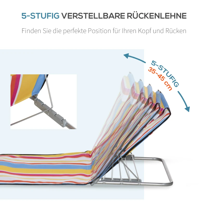 Outsunny 2er-Set Strandmatte, verstellbar, faltbar, 124L x 53B x 37-50H cm, Mehrfarbig