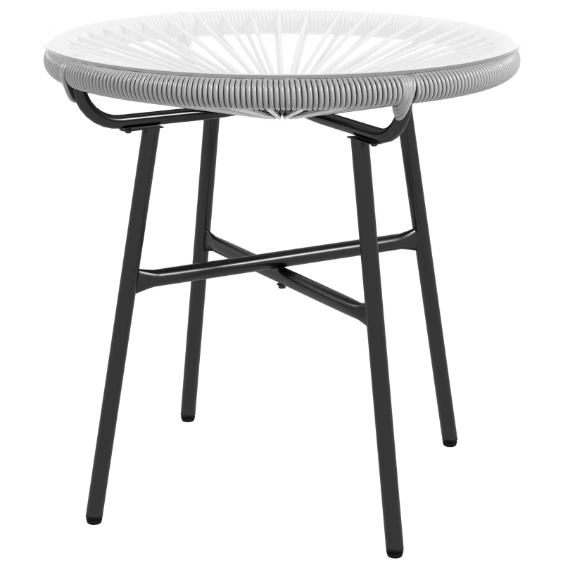 Outsunny Table basse ronde de jardin en résine aspect rotin métal et plateau verre trempé Ø 50 x 50 cm gris