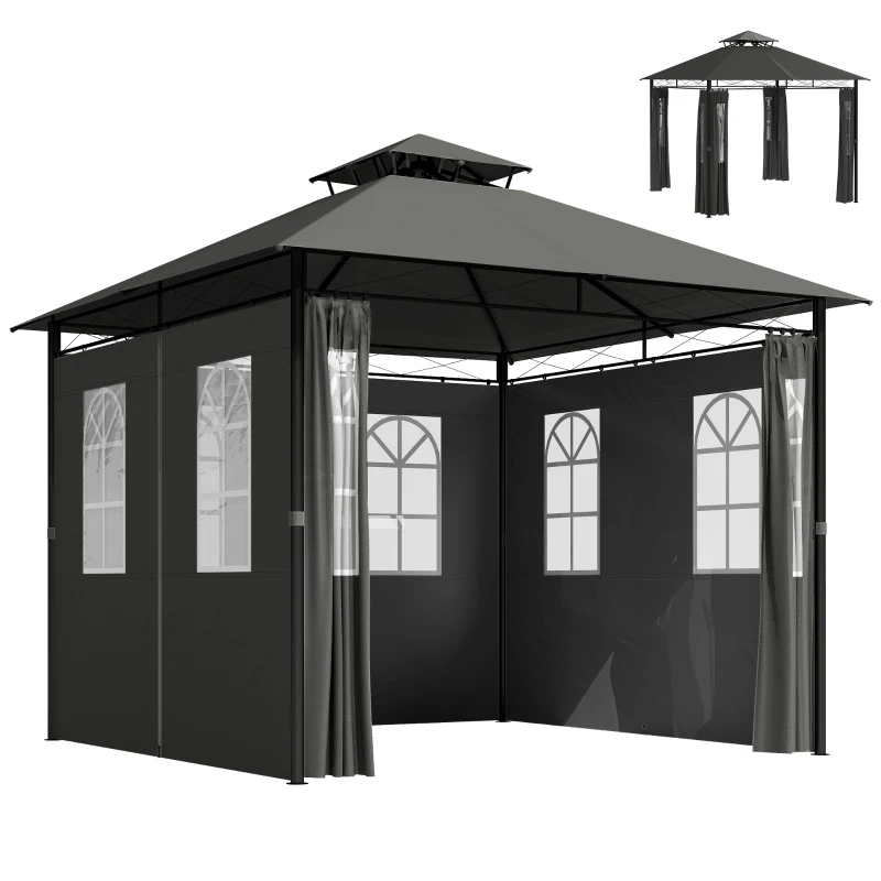 Outsunny Pavillon Partyzelt Gartenpavillon, 3 x 3 x 2, 88 m, Dunkelgrau
