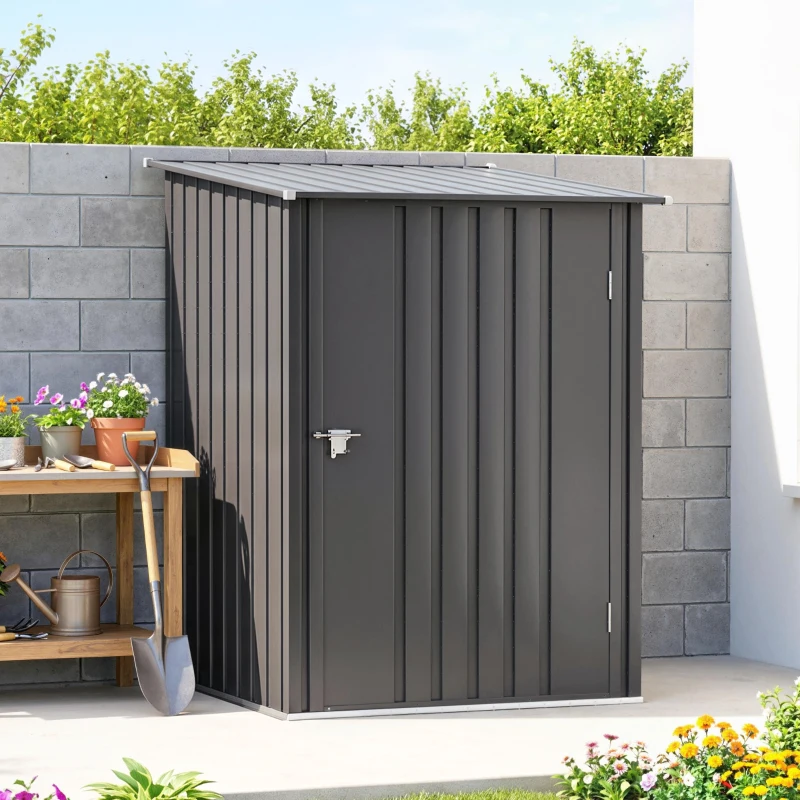 Outsunny Caseta de Jardín Metálica 0,92 m² 100x103x160cm con 1 Puerta y Cerradura para Almacenamiento de Herramientas Gris Oscuro
