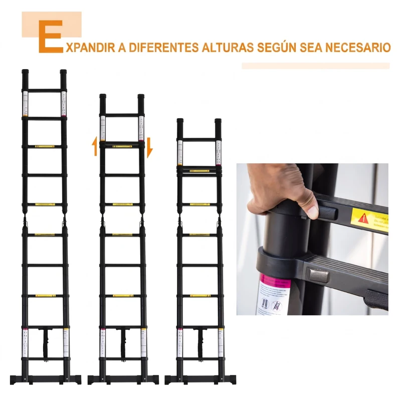 DURHAND Scară telescopică pliabilă cu 10 trepte din aluminiu și metal pentru interior și exterior, 320x67x7 cm, negru