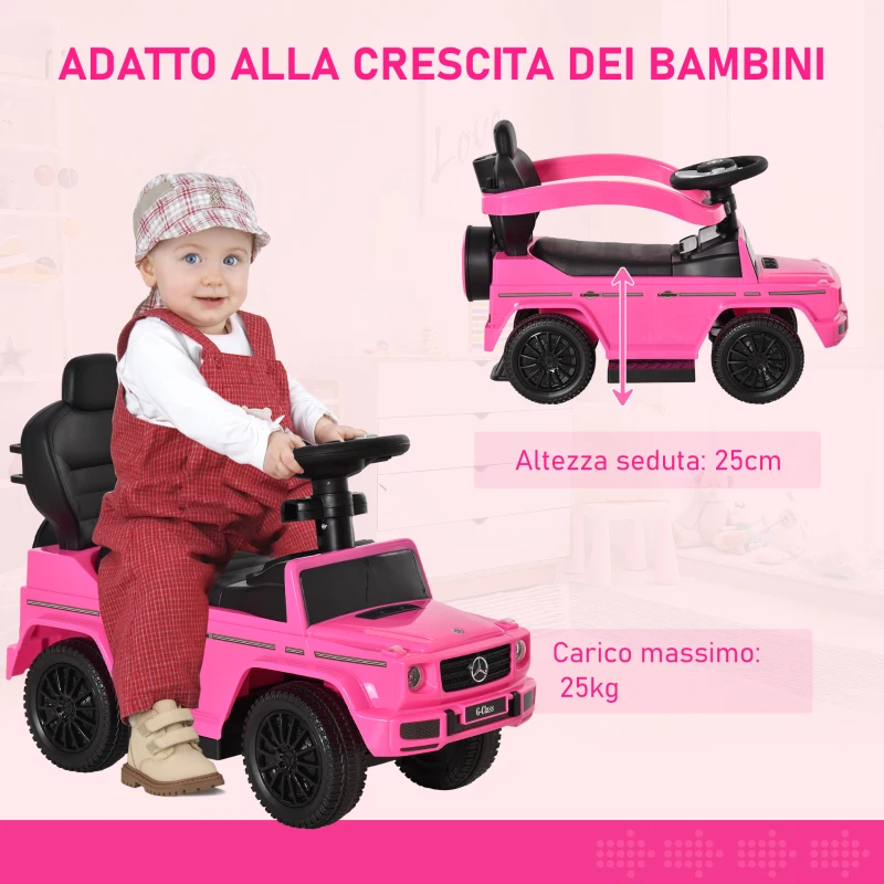 HOMCOM Macchina a Spinta per Bambini 12-36 Mesi con Licenza Mercedes, Tettuccio e Maniglia, 85.5x40.5x95 cm, Rosa