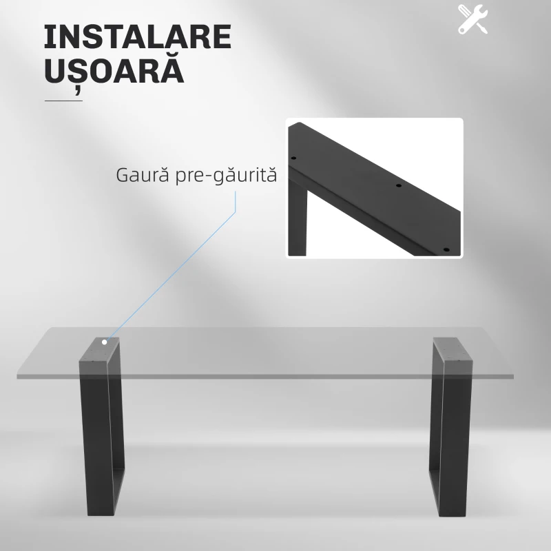 HOMCOM Set 2 Picioare de Masă Dreptunghiulare din Oțel, 60x8x72 cm, Negru