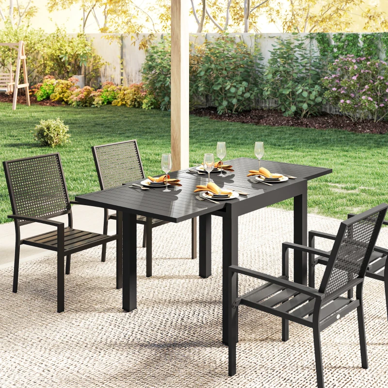 Outsunny Gartentisch Ausziehbarer 80/160 x 80 cm Aluminium Esstisch für 4-6 Personen, Rechteckig mit Lamellenplatte