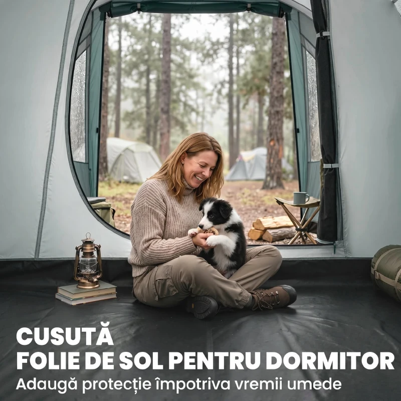Outsunny Cort de Camping pentru 3 Persoane, Impermeabil, Tunel, cu Geantă de Transport, 460x260x190 cm, Verde