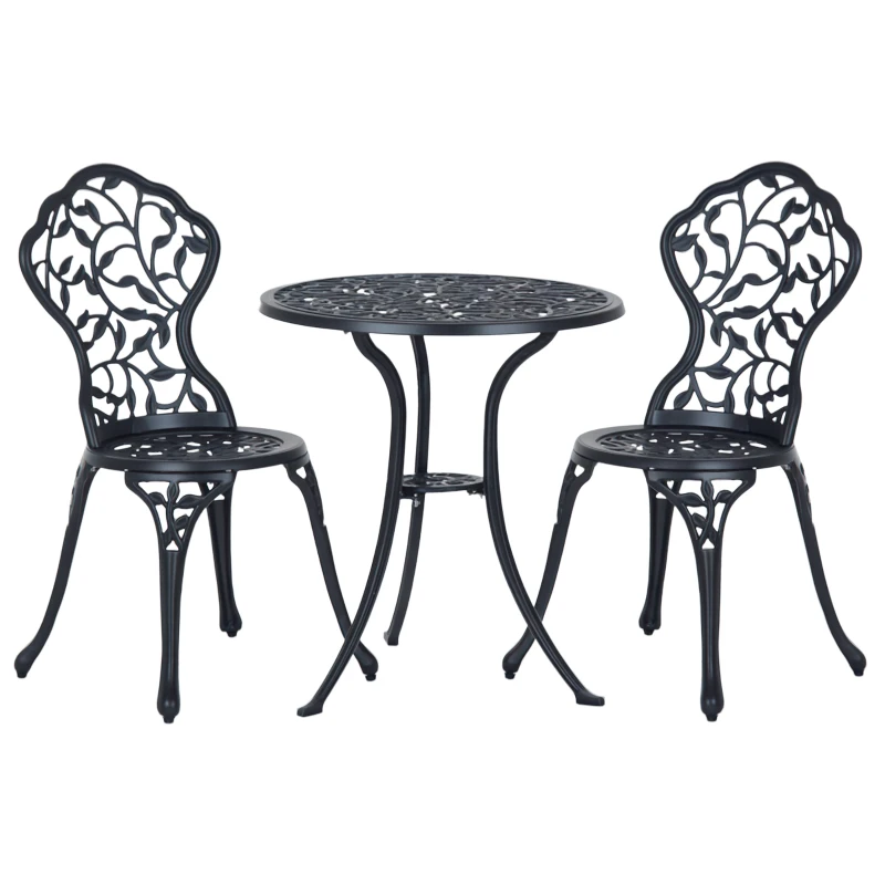 Outsunny Set de Grădină 3 Piese cu 2 Scaune de Exterior și Masă Rotundă din Aluminiu, Negru