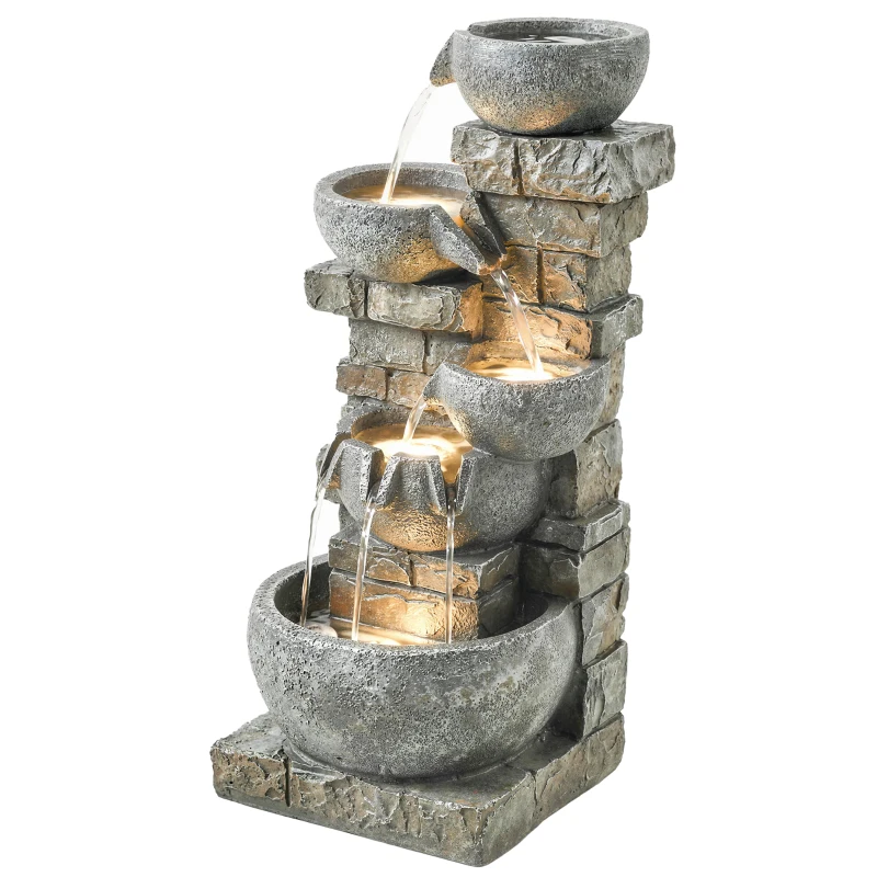 Outsunny Fuente de Jardín con Iluminación LED y Bomba Fuente Decorativa en Cascada de 5 Niveles 334x36x80 cm Multicolor