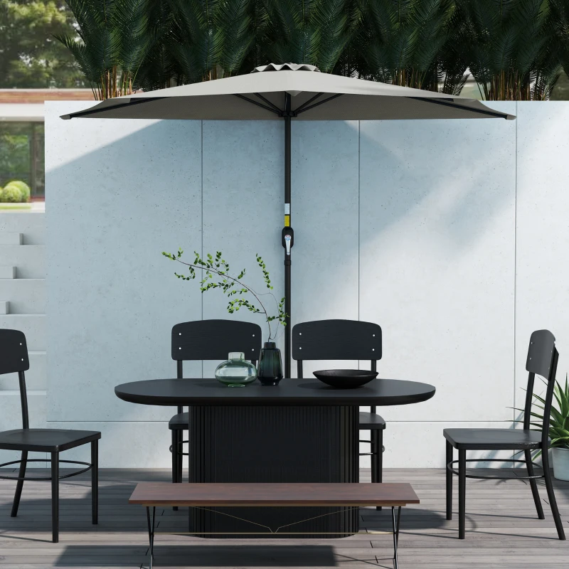 Outsunny Ombrellone da Parete Mezzaluna Salvaspazio con Apertura a Manovella, 2.7x2.4 m, Grigio Chiaro