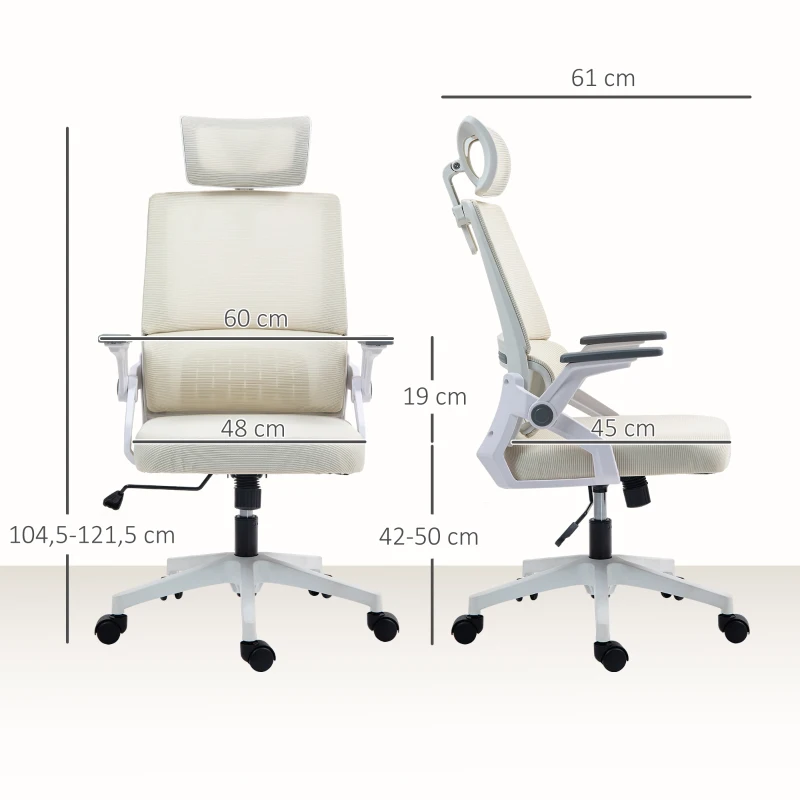 Vinsetto Bürostuhl Schreibtischstuhl Office-Stuhl, höhenverstellbar, 1 Kopfstütze, 60 x 61 x 121,5 cm Beige