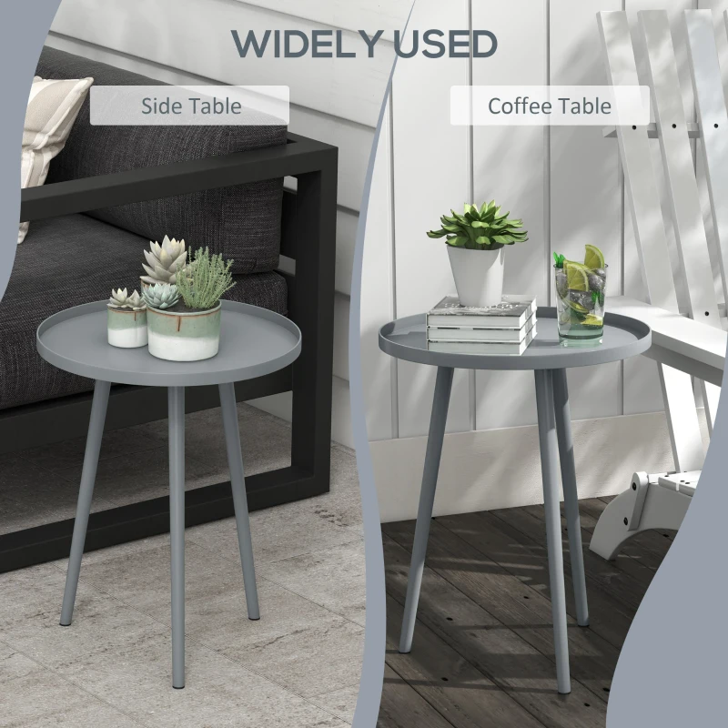 Outsunny Round Garden Coffee Table, Outdoor Side Table with Rounded Steel Edge, Ø40 x 50H cm, Grey