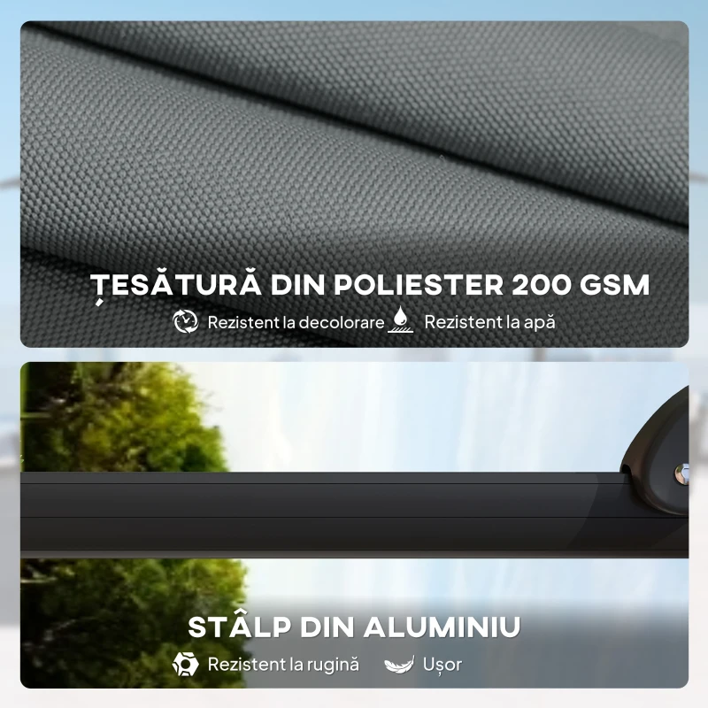 Outsunny Umbrelă de grădină suspendată, 2,4x2,4m, gri