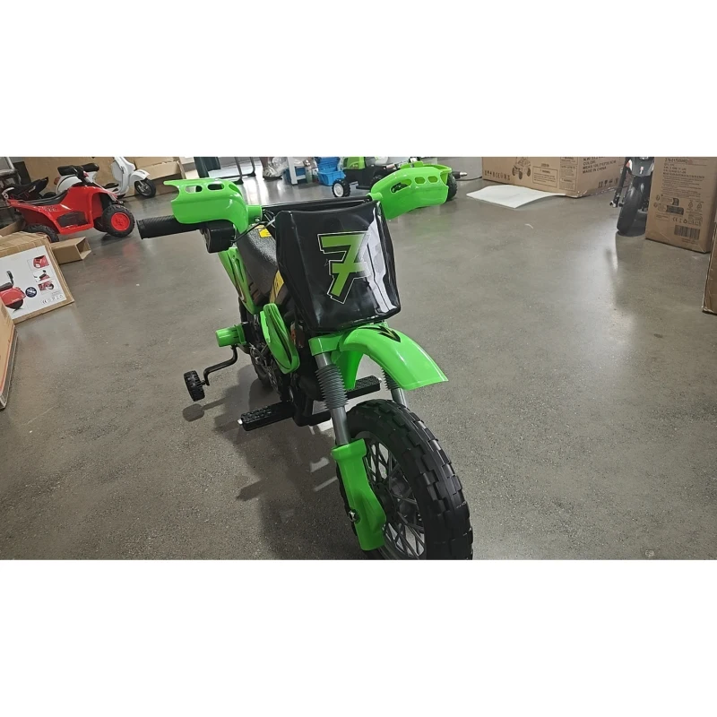 AIYAPLAY Motocicletă electrică copii 12V cu 2 roți auxiliare detașabile, 2 motoare, suspensie spate, muzică, 3 km/h, 3-6 ani, Verde