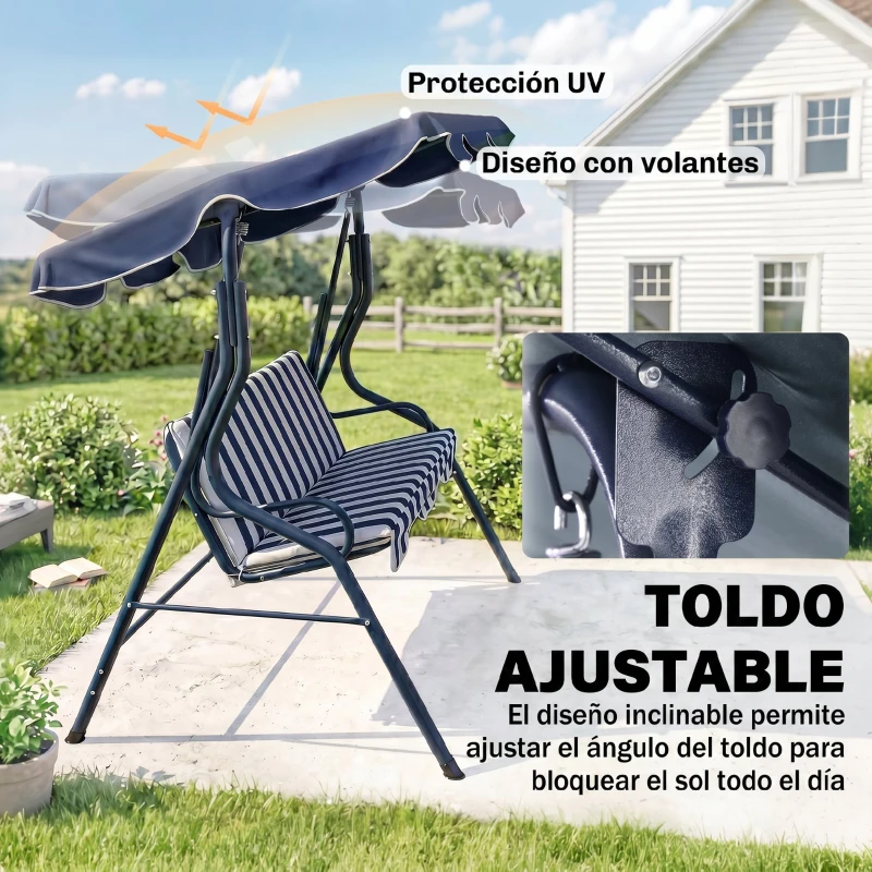 Outsunny Balancín de Exterior con Toldo Ajustable en Ángulo Impermeable y Marco de Acero para Patio Balcón 170x110x153 cm Azul