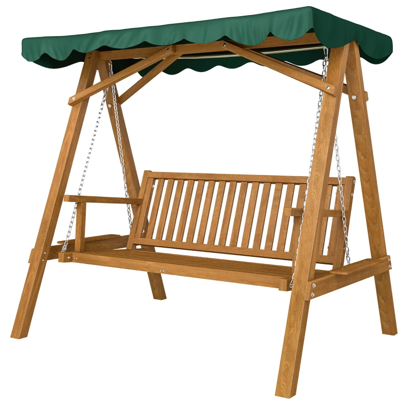 Outsunny Balancelle de Jardin 3 Places Toit imperméabilisé 2 tablettes Support 1,95L x 1,33l x 1,86H m Charge Max. 360 Kg Bois de pin Vert