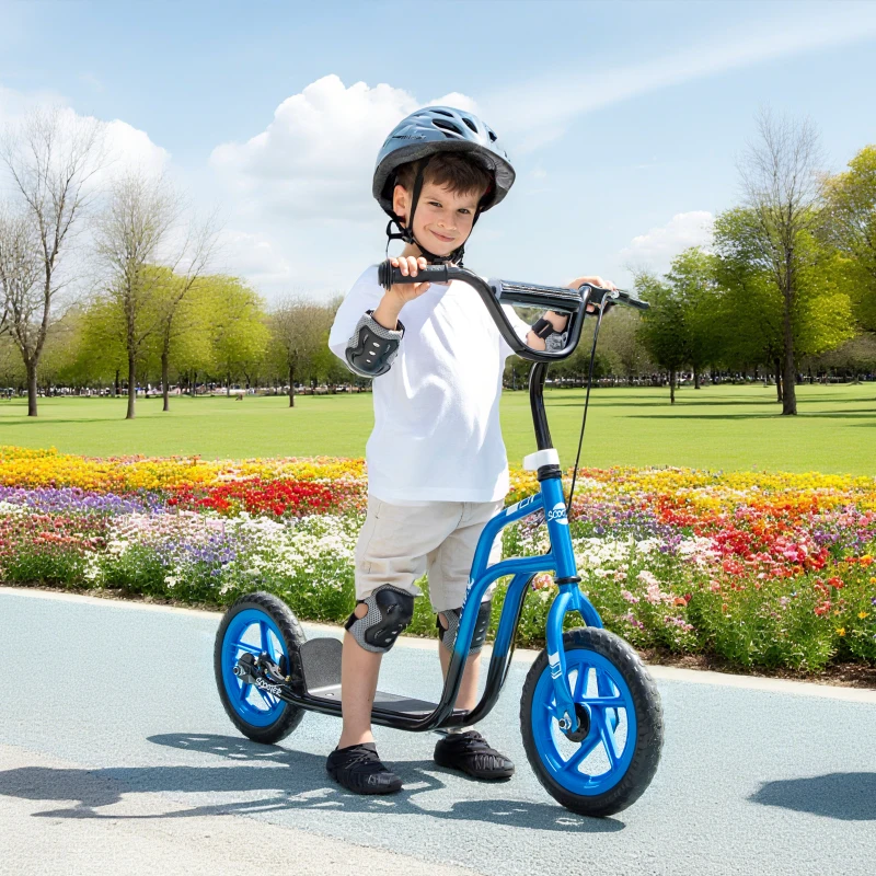 AIYAPLAY Patinete infantil com guidão ajustável, rodas grandes, suporte de estacionamento, freio de mão, para crianças de 5-12 anos, Azul