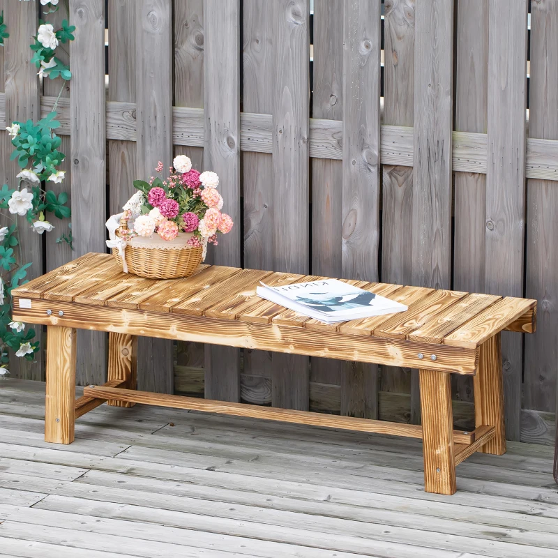 Outsunny Wooden Garden Benches, 2 Seater Outdoor Benches, Fir Wood Backless Patio Loveseat with Slatted Seat for Park, 110 x 38 x 35 cm, 3 Pieces, Carbonised