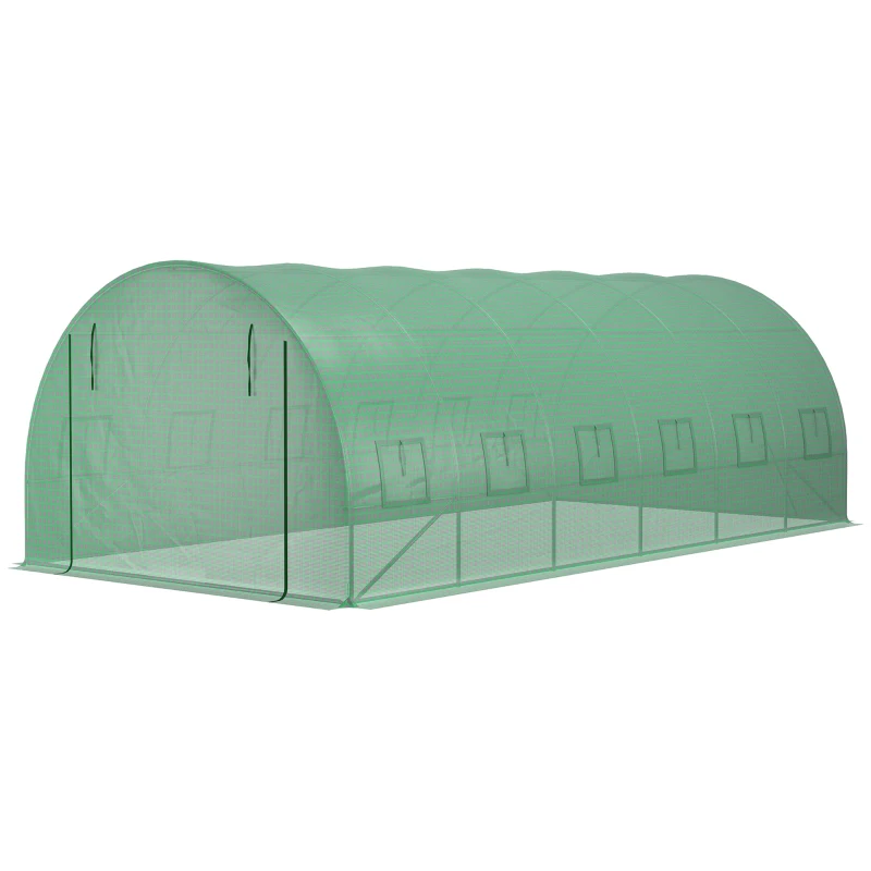 Outsunny Folie pentru Seră din PE cu 12 Ferestre, Ușă Rulabilă și Margini pentru Îngropare, 6x3x2 m, Verde