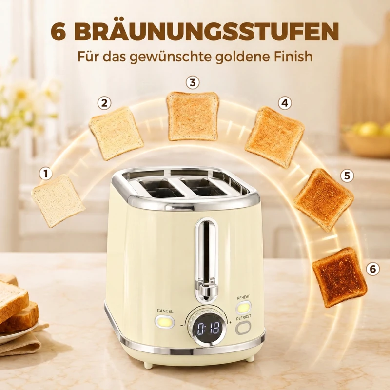 HOMCOM Waterkoker- en toasterset met LED-display, 1,7-l waterkoker met 3 uur warmhoudfunctie, Creme