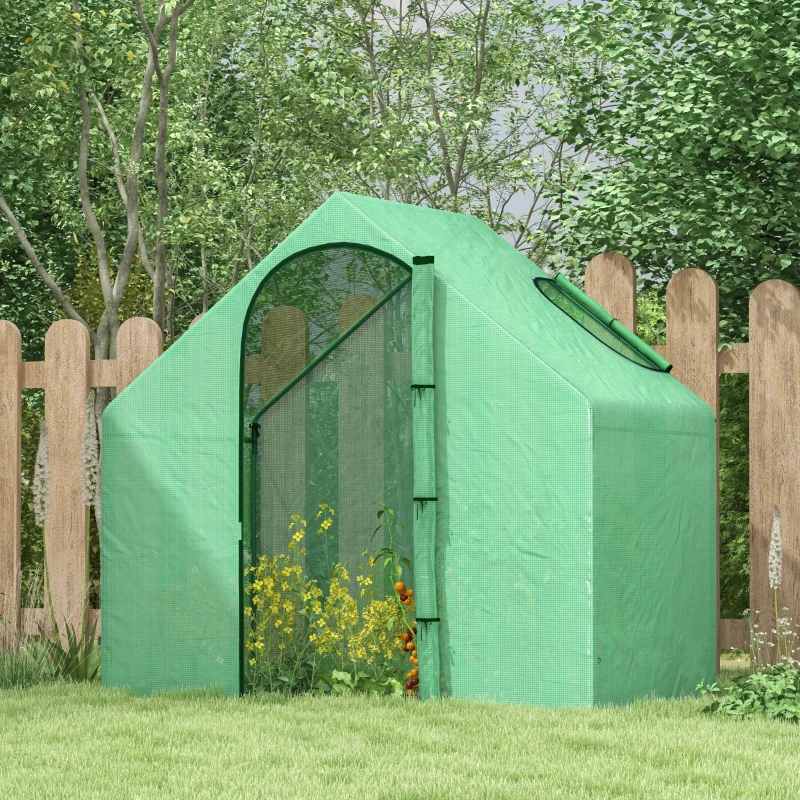 Outsunny Serre de jardin PE, serre de balcon, bâche renforcée, châssis en acier, porte zippée enroulable, pour légumes plantes, intérieur et extérieur, 180 x 100 x 168 cm, vert